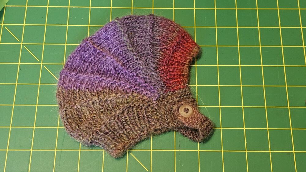 Handmade Knitted Baby Bonnet Hat Earflap Cap Purple Burgundy Ombre Button